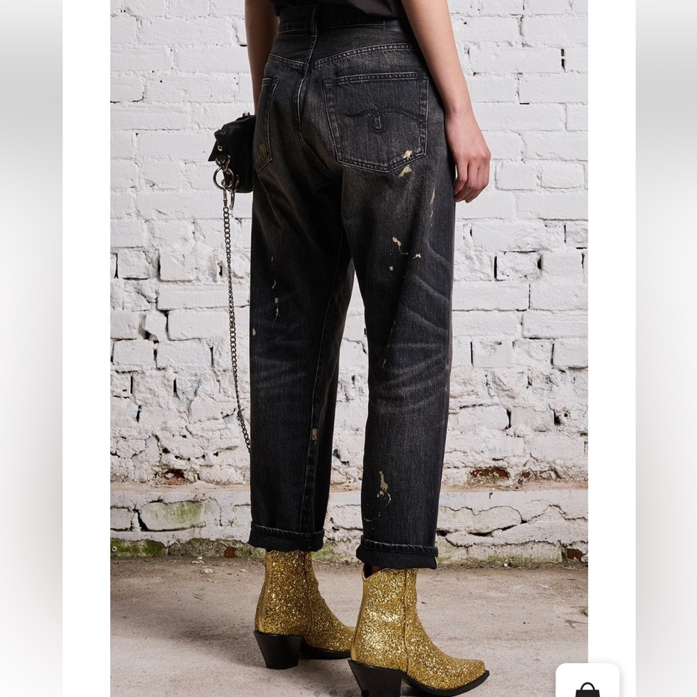 NWT R13 GOLD SPLATTER CROSSOVER JEAN - ETON SELVEDGE BLACK, 28 - Picture 5 of 9